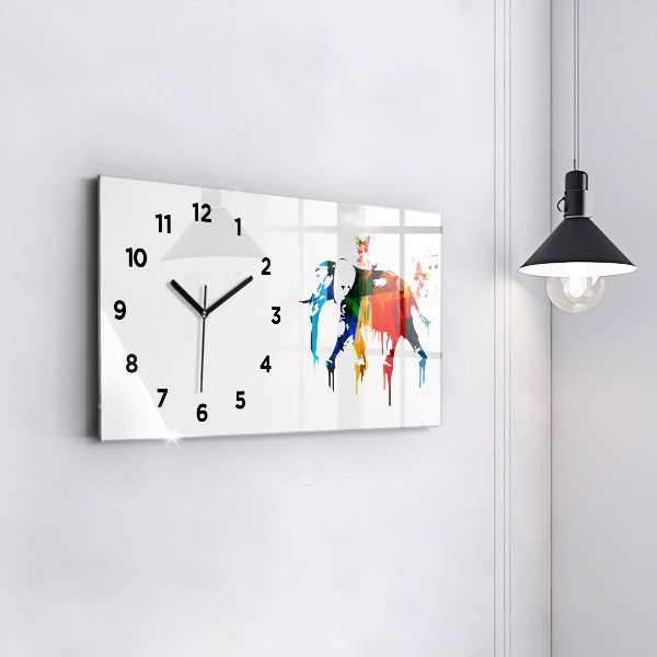Horloge murale horizontale Éléphant peint en couleurs