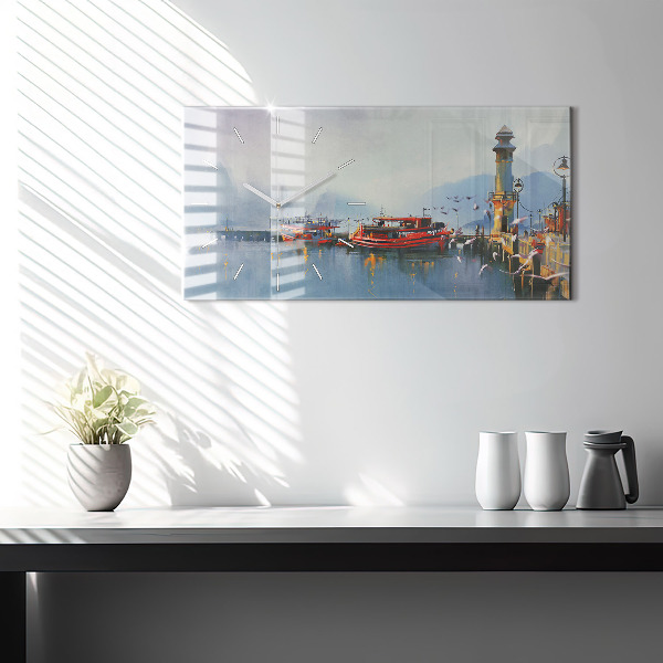 Horloge murale horizontale Bateau de pêche au port