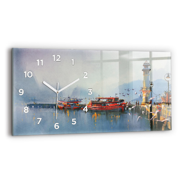 Horloge murale horizontale Bateau de pêche au port