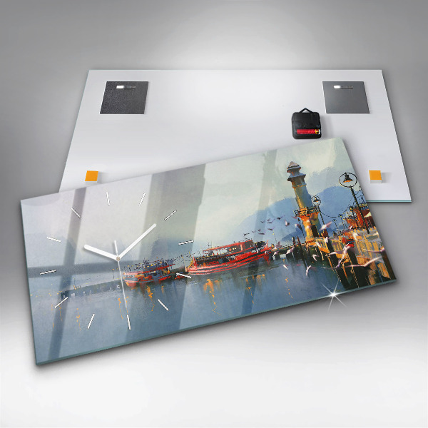 Horloge murale horizontale Bateau de pêche au port