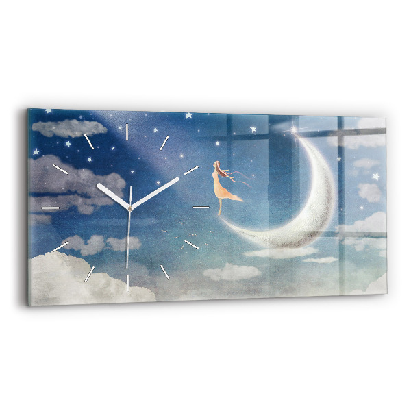 Horloge murale horizontale Fille sur la lune