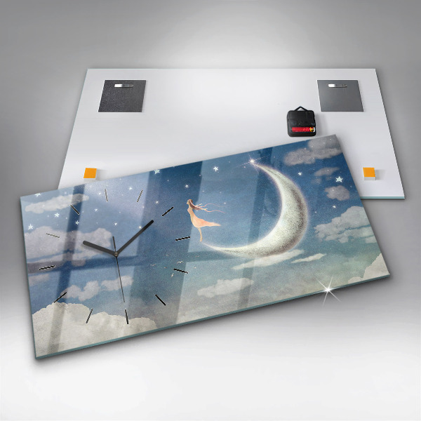 Horloge murale horizontale Fille sur la lune