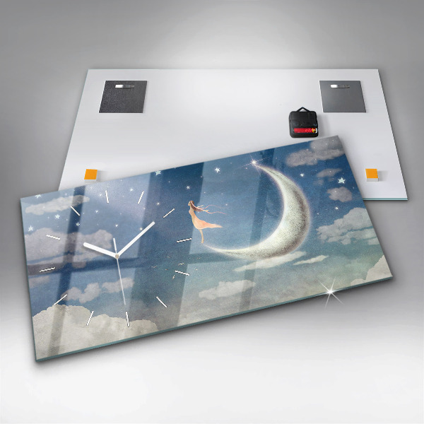 Horloge murale horizontale Fille sur la lune