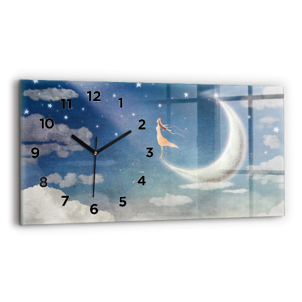 Horloge murale horizontale Fille sur la lune