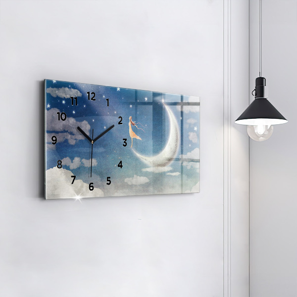 Horloge murale horizontale Fille sur la lune