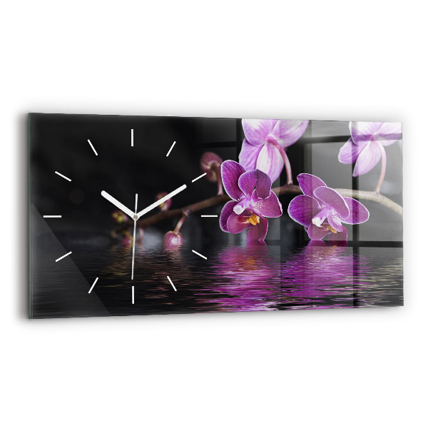 Horloge rectangulaire horizontale 'Fleur d''orchidée sur l''eau'