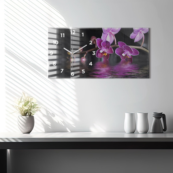 Horloge rectangulaire horizontale 'Fleur d''orchidée sur l''eau'