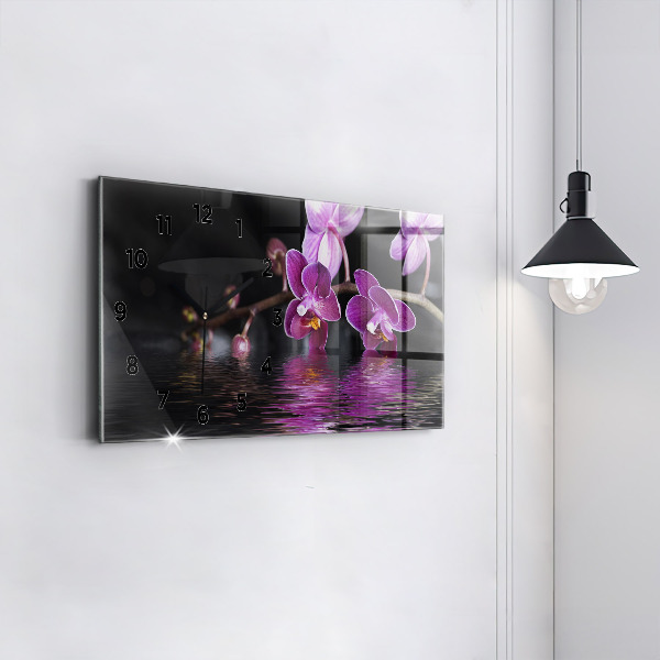 Horloge rectangulaire horizontale 'Fleur d''orchidée sur l''eau'
