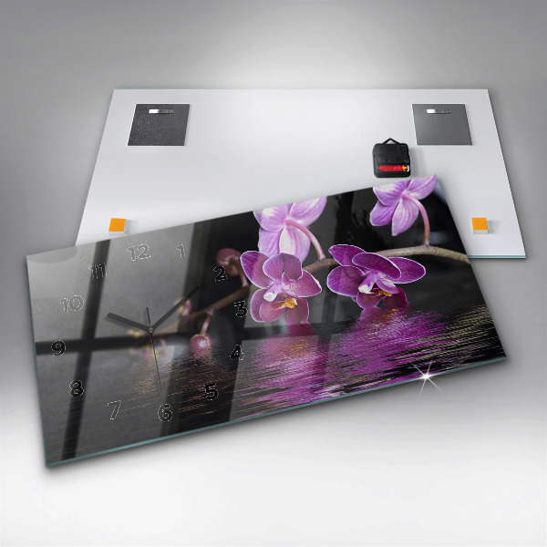 Horloge rectangulaire horizontale 'Fleur d''orchidée sur l''eau'