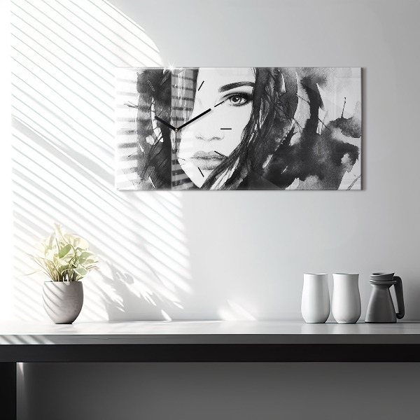 Horloge murale horizontale Portrait de femme aquarelle