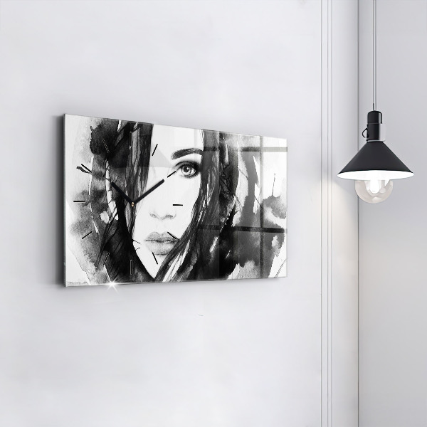 Horloge murale horizontale Portrait de femme aquarelle