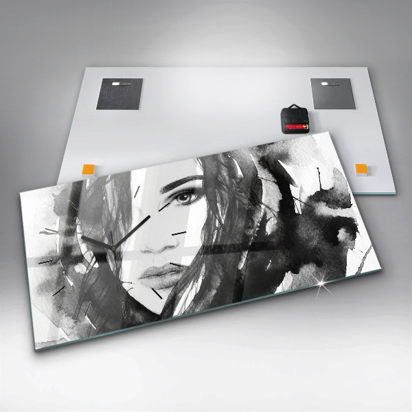 Horloge murale horizontale Portrait de femme aquarelle