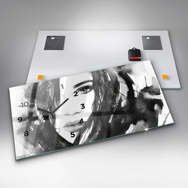 Horloge murale horizontale Portrait de femme aquarelle