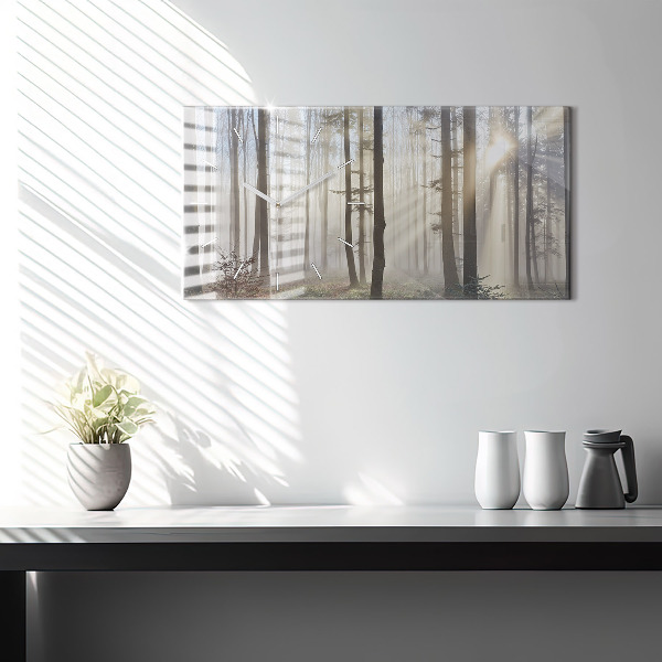 Horloge murale horizontale Forêt dans le brouillard