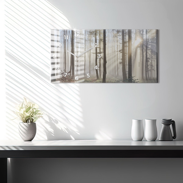 Horloge murale horizontale Forêt dans le brouillard