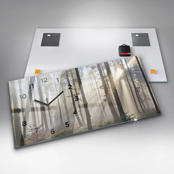 Horloge murale horizontale Forêt dans le brouillard