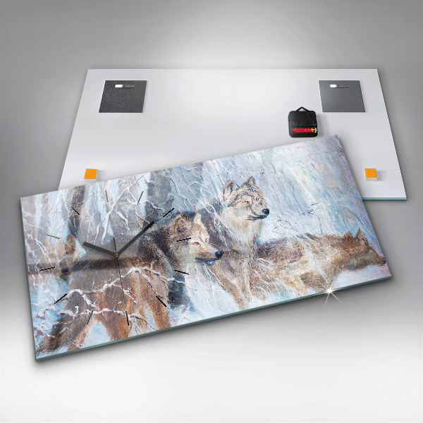 Horloge murale horizontale Les loups dans la forêt