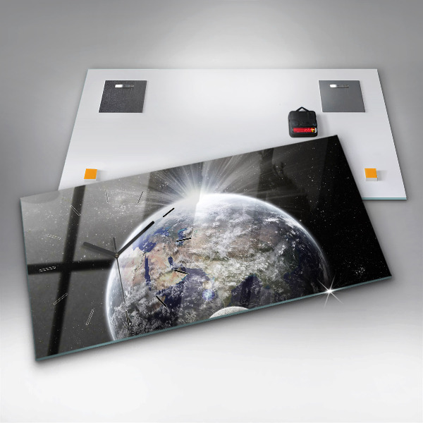 Horloge rectangulaire horizontale Terre Lune Soleil