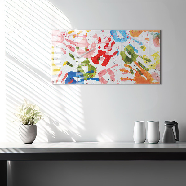 Horloge murale horizontale 'Empreintes de mains d''enfants'