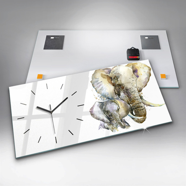 Horloge murale horizontale Animaux peints éléphants