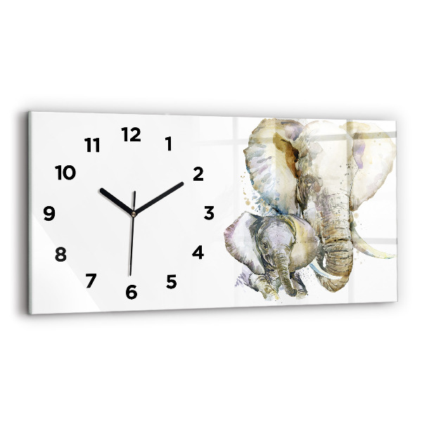 Horloge murale horizontale Animaux peints éléphants