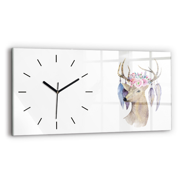 Horloge murale horizontale Tête de cerf et fleurs