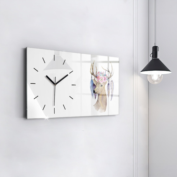 Horloge murale horizontale Tête de cerf et fleurs