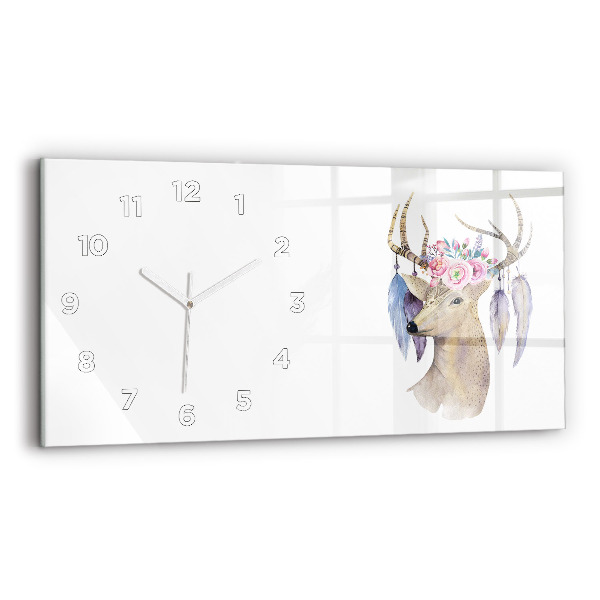 Horloge murale horizontale Tête de cerf et fleurs