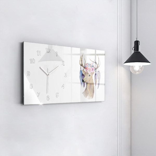 Horloge murale horizontale Tête de cerf et fleurs
