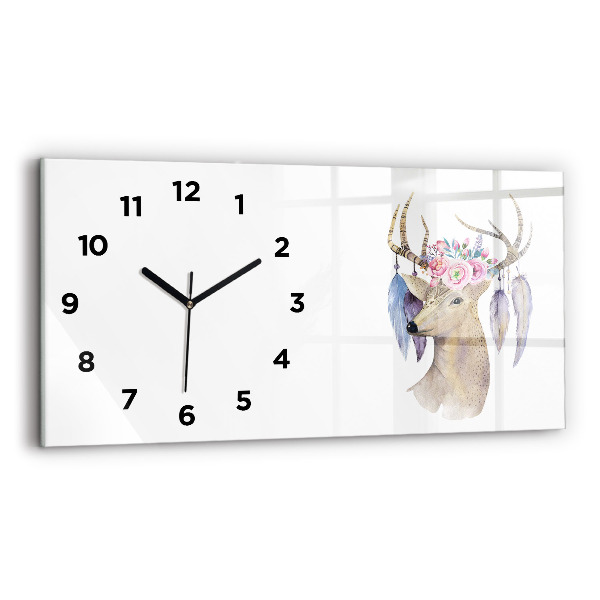 Horloge murale horizontale Tête de cerf et fleurs