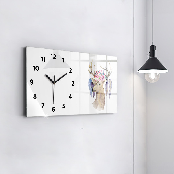 Horloge murale horizontale Tête de cerf et fleurs