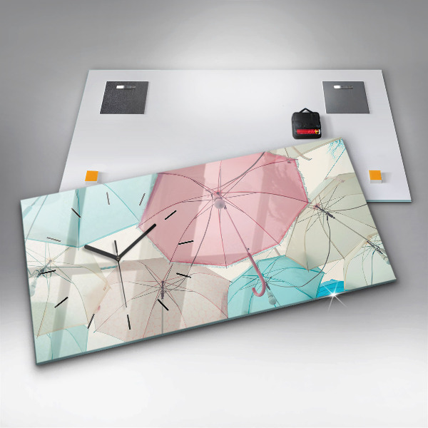 Horloge murale horizontale Parapluies pastel