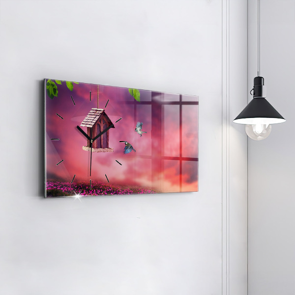 Horloge murale horizontale Une maison pour les oiseaux