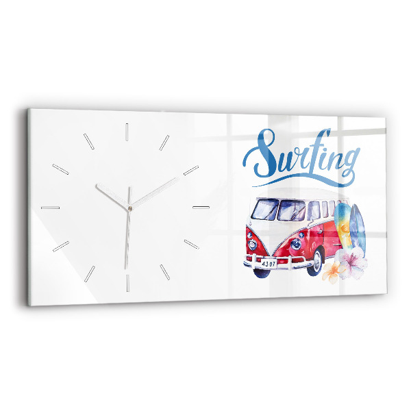 Horloge murale horizontale Panneau « Voiture et surf »
