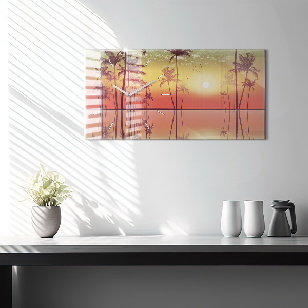 Horloge murale horizontale Palmiers tropicaux