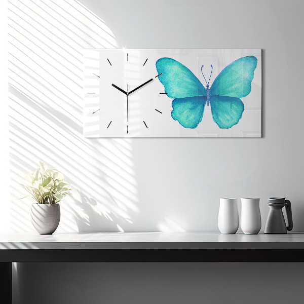 Horloge murale horizontale 'Papillon d''été turquoise'