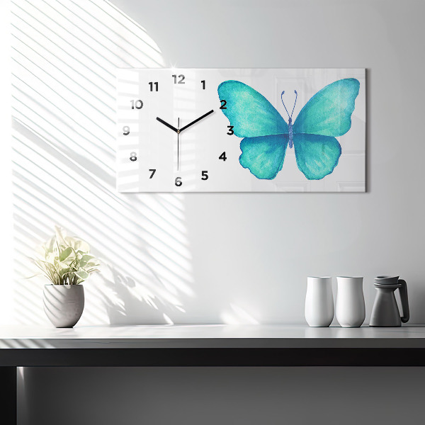 Horloge murale horizontale 'Papillon d''été turquoise'