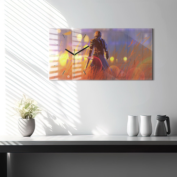 Horloge murale horizontale Chevalier avec une épée