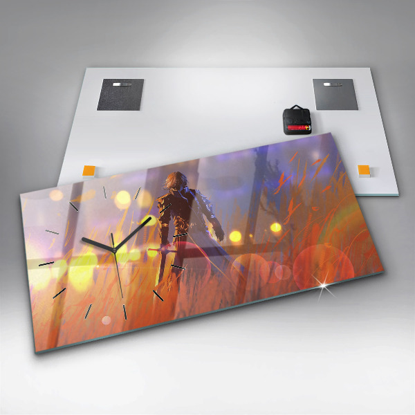 Horloge murale horizontale Chevalier avec une épée