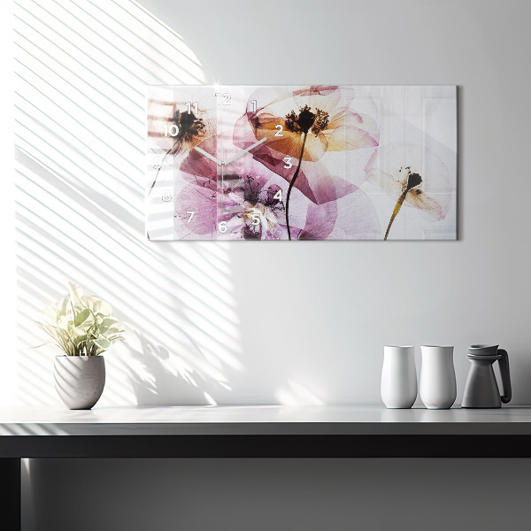 Horloge murale horizontale Fleurs de coquelicots séchées