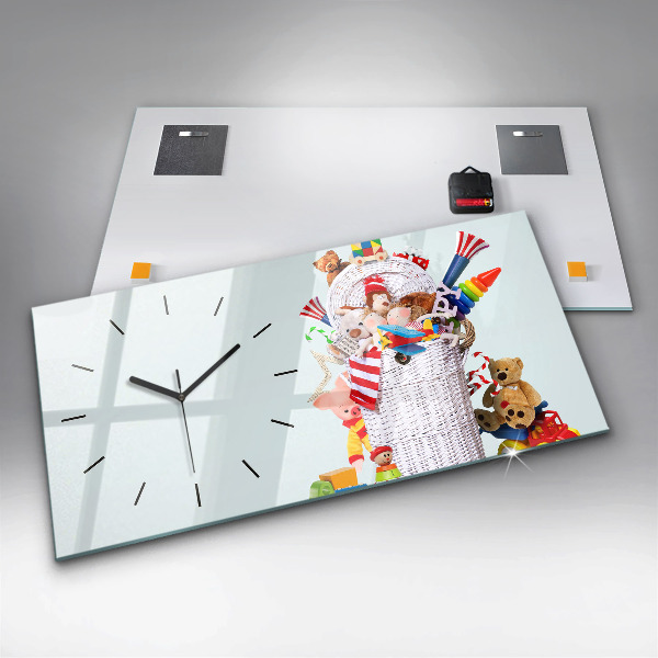 Horloge murale horizontale Panier en osier avec jouets