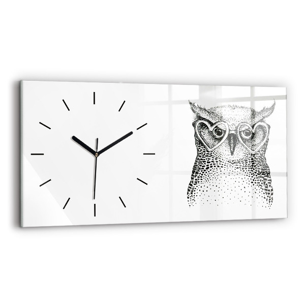 Horloge murale horizontale Hibou dessiné avec des lunettes