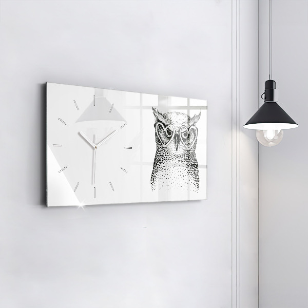 Horloge murale horizontale Hibou dessiné avec des lunettes