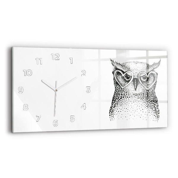 Horloge murale horizontale Hibou dessiné avec des lunettes