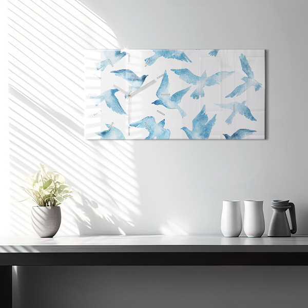 Horloge murale horizontale Oiseaux bleus volants