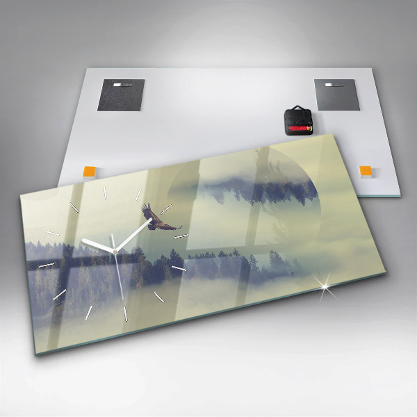 Horloge murale horizontale Aigle de la forêt brumeuse