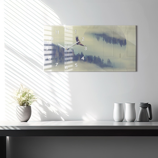 Horloge murale horizontale Aigle de la forêt brumeuse