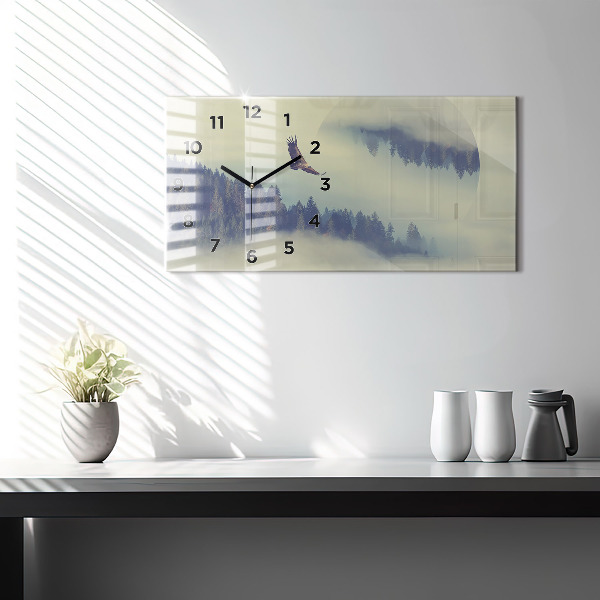 Horloge murale horizontale Aigle de la forêt brumeuse