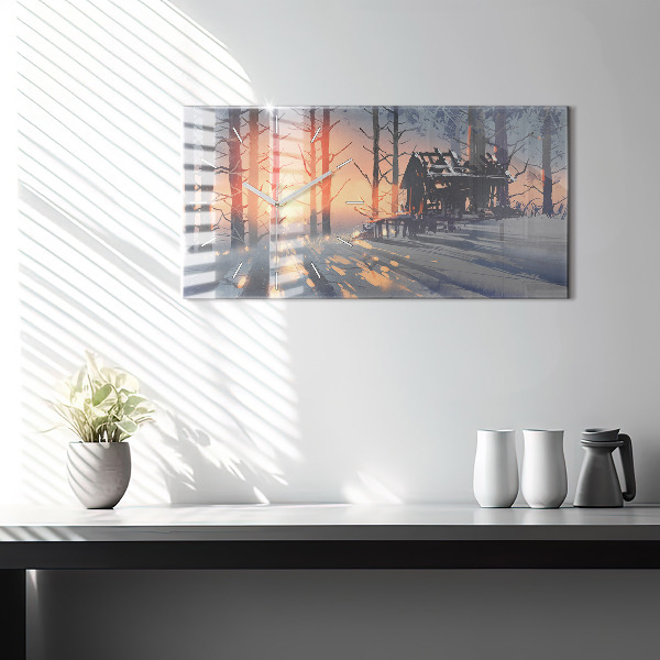 Horloge murale horizontale 'Paysage d''arbres d''hiver'