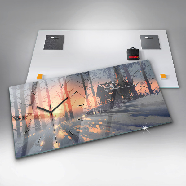Horloge murale horizontale 'Paysage d''arbres d''hiver'